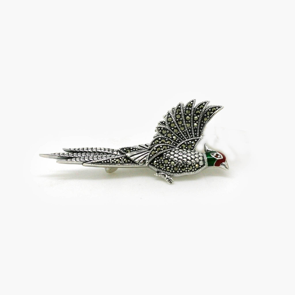 Silver Marcasite Pheasant Brooch Pendant - Jordans Jewellers