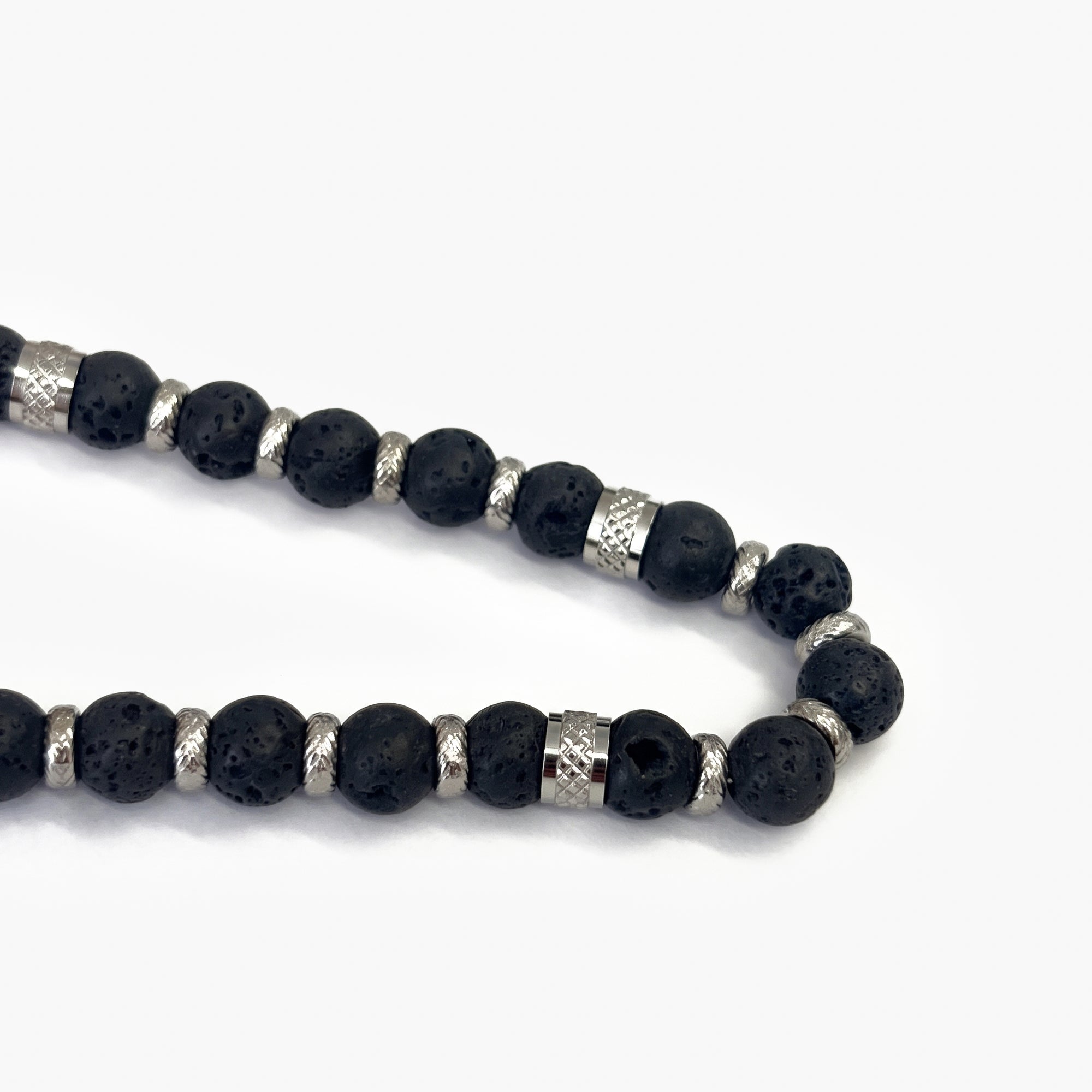 Men's Black Lava Bead & Stainless Steel Bracelet