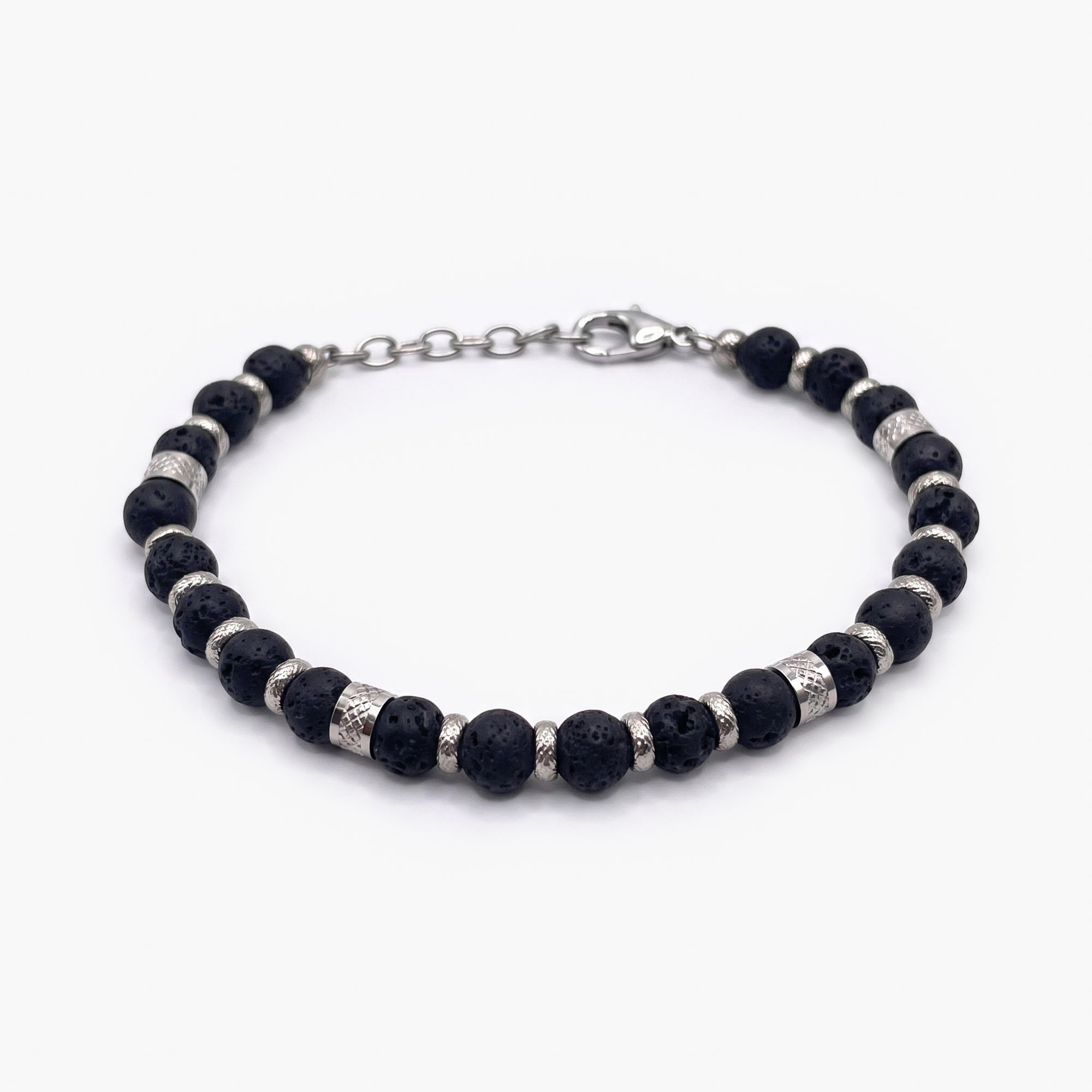 Men's Black Lava Bead & Stainless Steel Bracelet