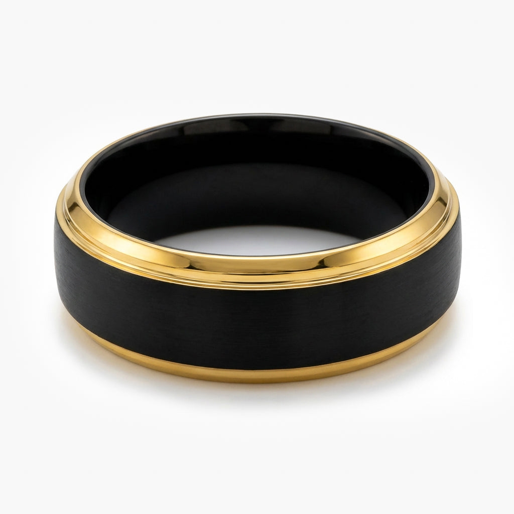 Men's Black and Gold Tungsten Carbide Ring