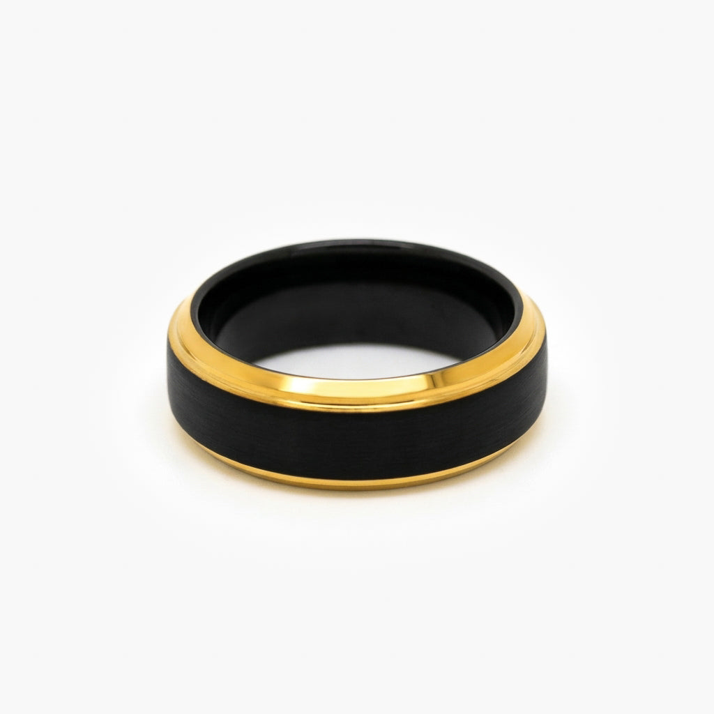Men's Black and Gold Tungsten Carbide Ring