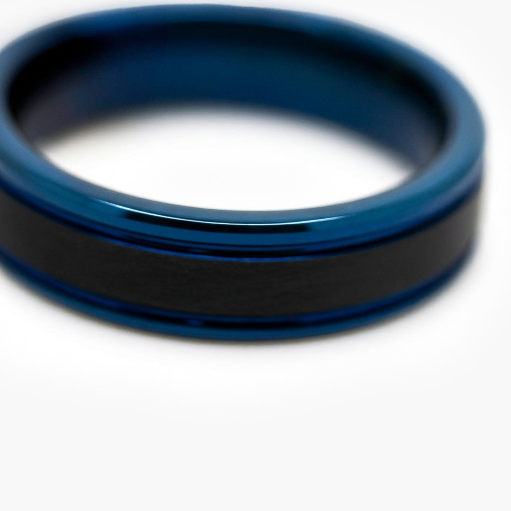 Men's Blue and Black Tungsten Carbide Ring