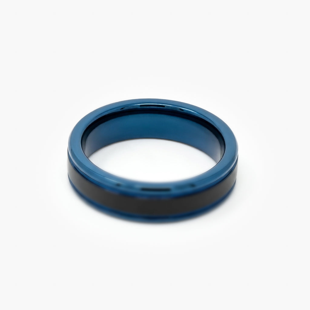 Men's Blue and Black Tungsten Carbide Ring