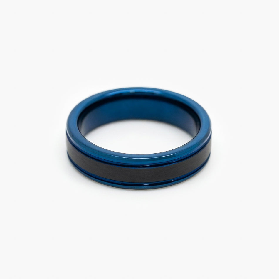 Men's Blue and Black Tungsten Carbide Ring