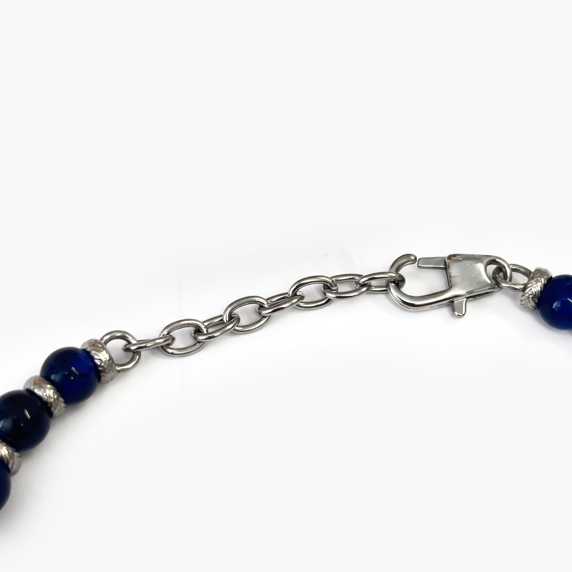 Men's Blue Tiger Eye & Stainless Steel Beaded Bracelet