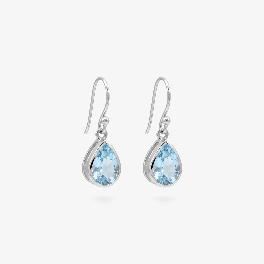 Sterling silver blue topaz pear drop earrings with shepherd hook fittings