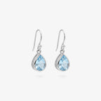Sterling silver blue topaz pear drop earrings with shepherd hook fittings