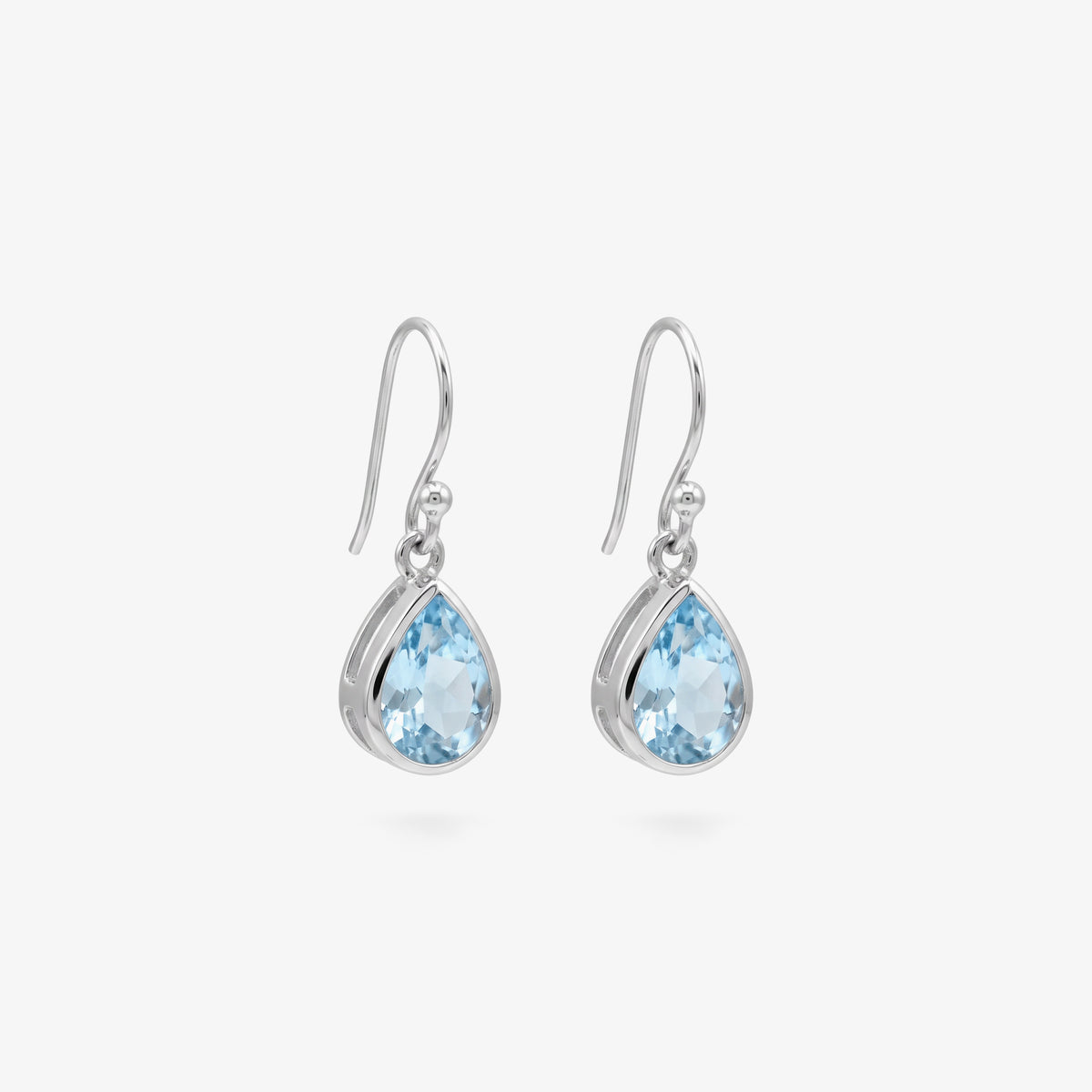 Sterling silver blue topaz pear drop earrings with shepherd hook fittings