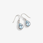 Sterling silver blue topaz drop earrings side profile view