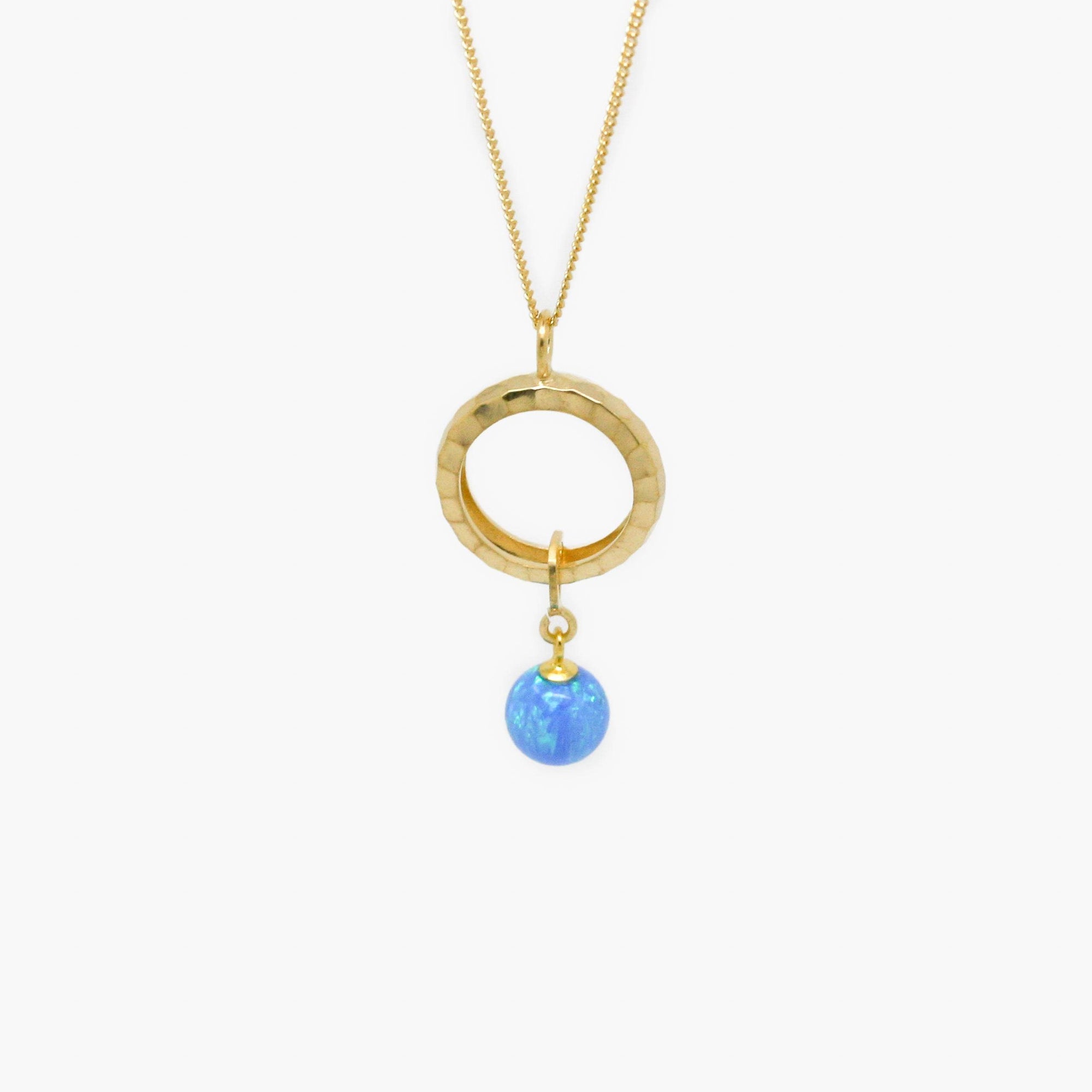 Rolled Gold Sliding Blue Created Opal Pendant Necklace - Jordans Jewellers