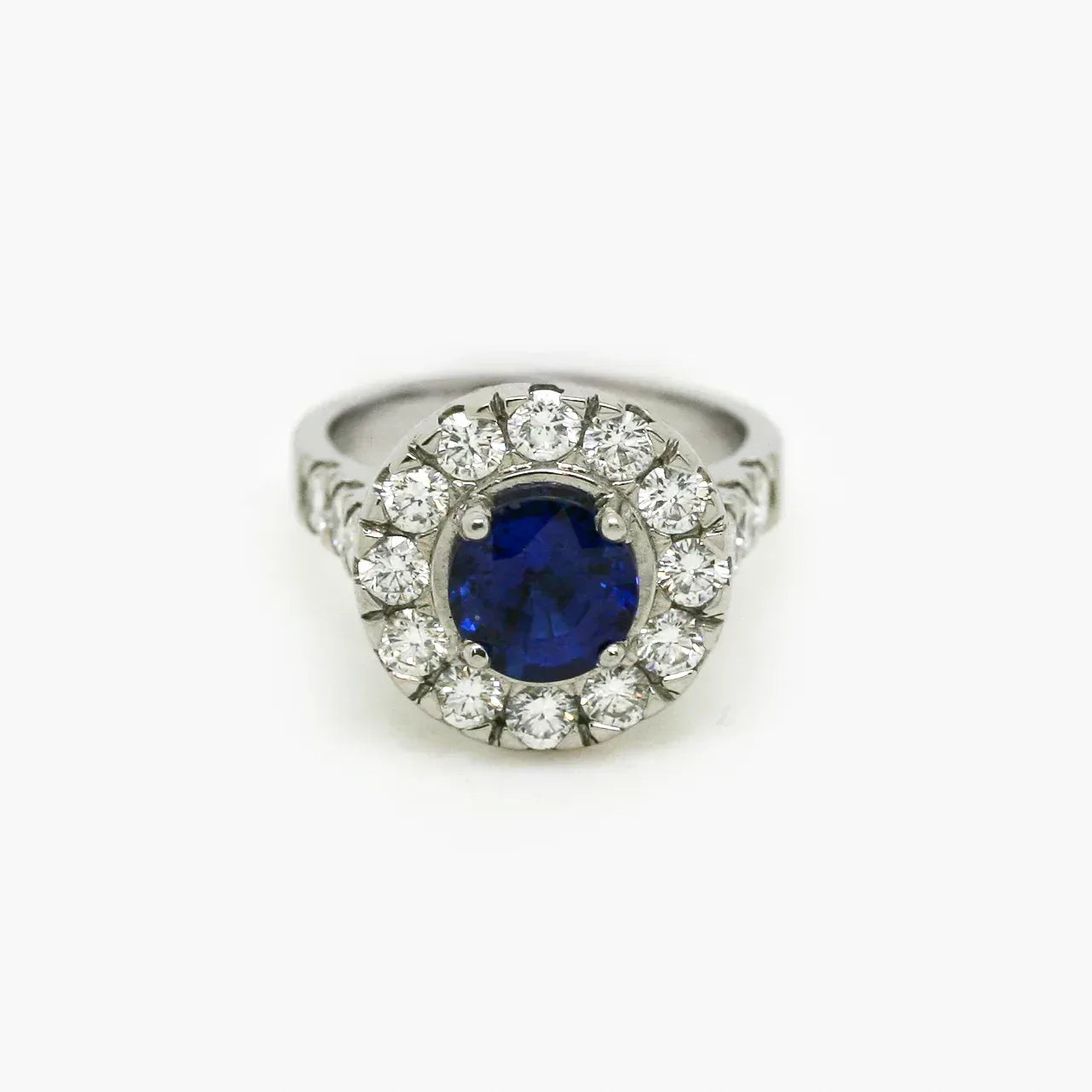 Platinum Sapphire and Diamond Cluster Ring - Jordans Jewellers