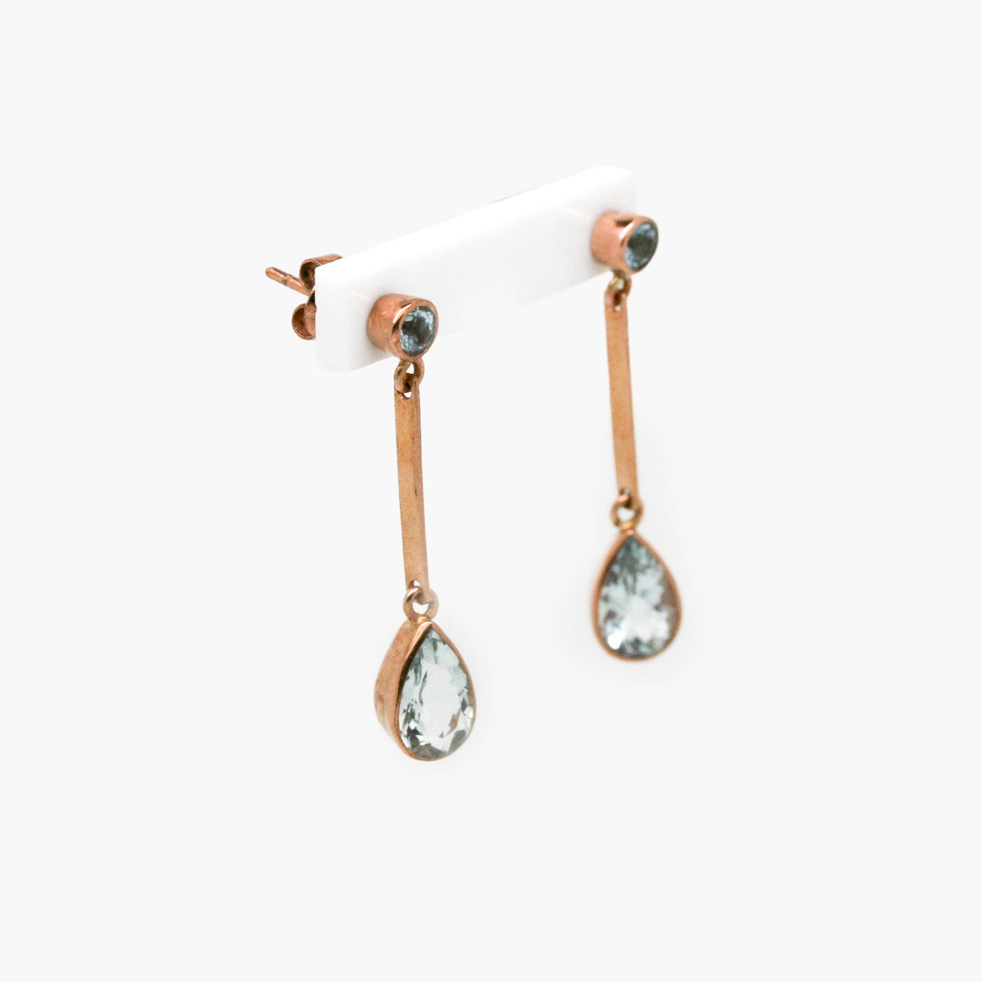 Pear Shaped Aquamarine Drop Earrings in 9ct Rose Gold - Jordans Jewellers