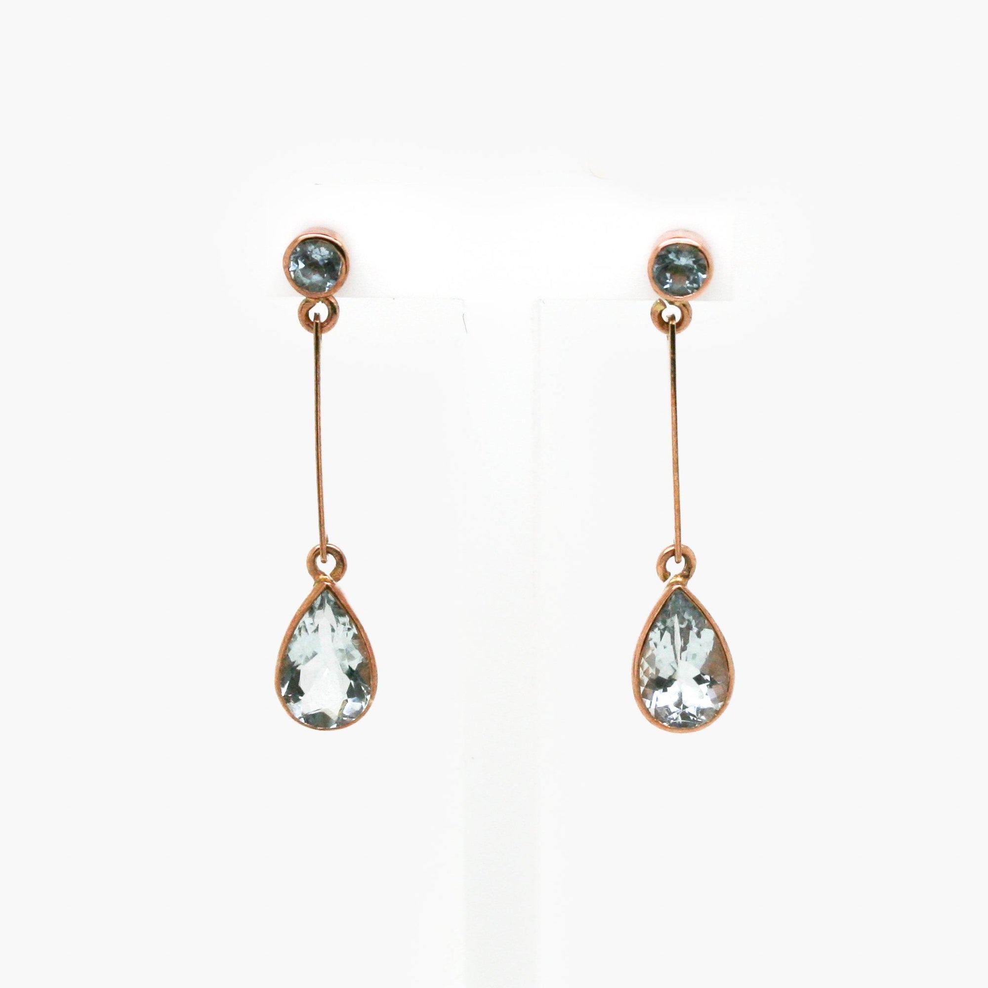 Pear Shaped Aquamarine Drop Earrings in 9ct Rose Gold - Jordans Jewellers