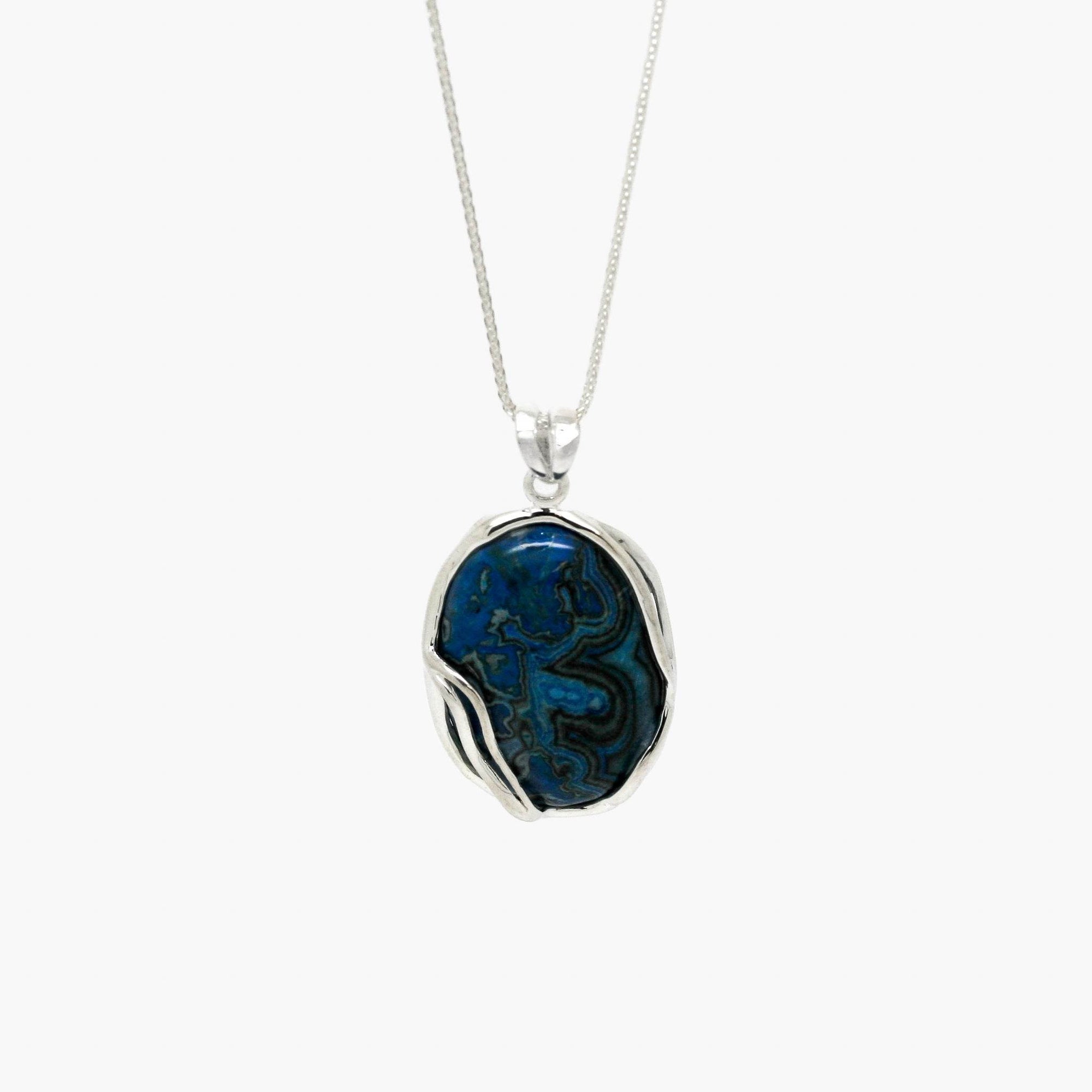 Silver Oval Blue Agate Pendant Necklace - Jordans Jewellers