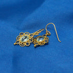 9ct Yellow Gold Sapphire and Blue Topaz Filigree Drop Earrings - Jordans Jewellers