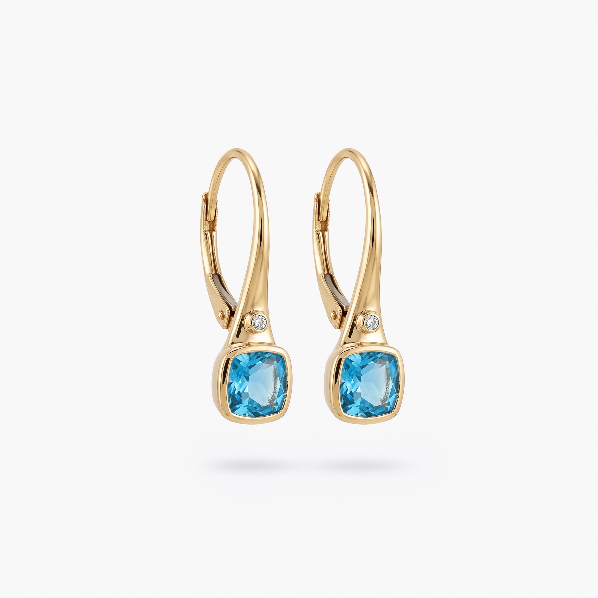 9ct Yellow Gold Blue Topaz & Diamond Lever Back Drop Earrings