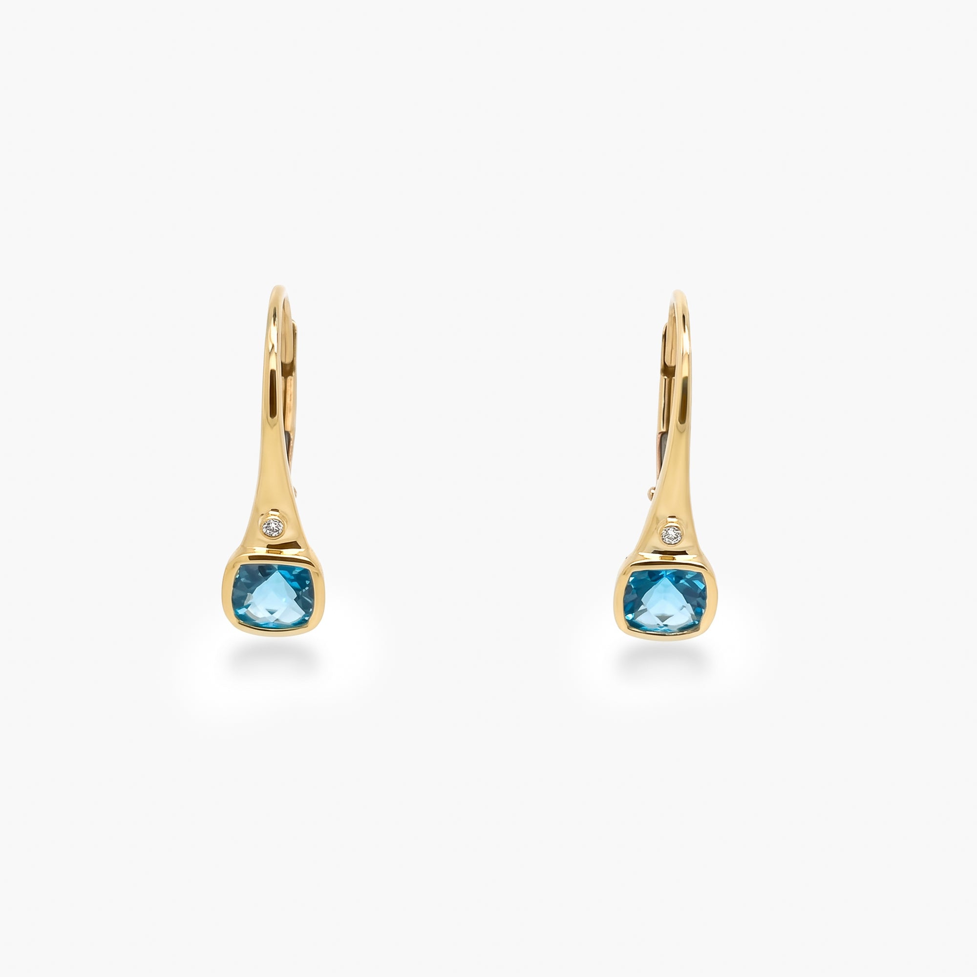 9ct Yellow Gold Blue Topaz & Diamond Lever Back Drop Earrings