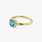 9ct Yellow Gold Blue Topaz & Diamond Cushion Bezel Ring