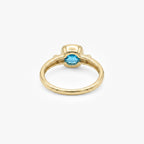 9ct Yellow Gold Blue Topaz & Diamond Cushion Bezel Ring