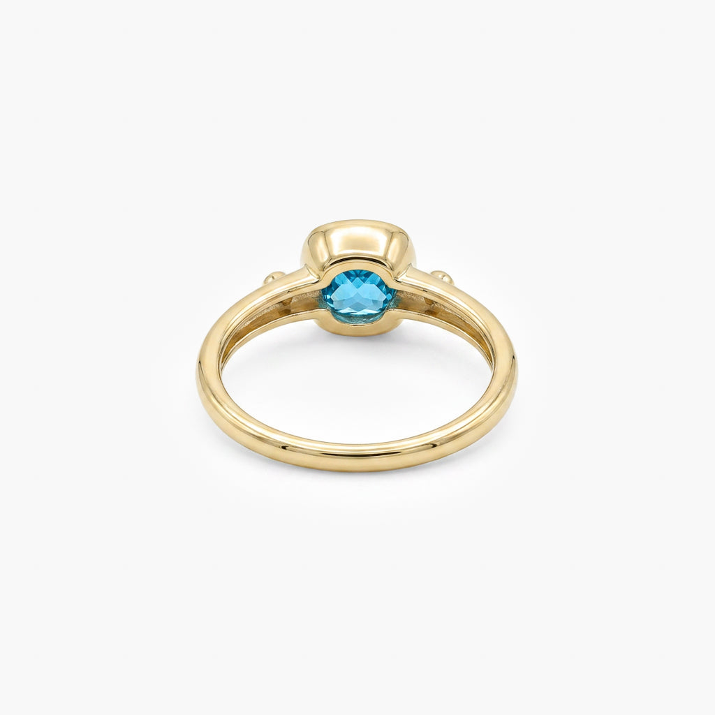 9ct Yellow Gold Blue Topaz & Diamond Cushion Bezel Ring