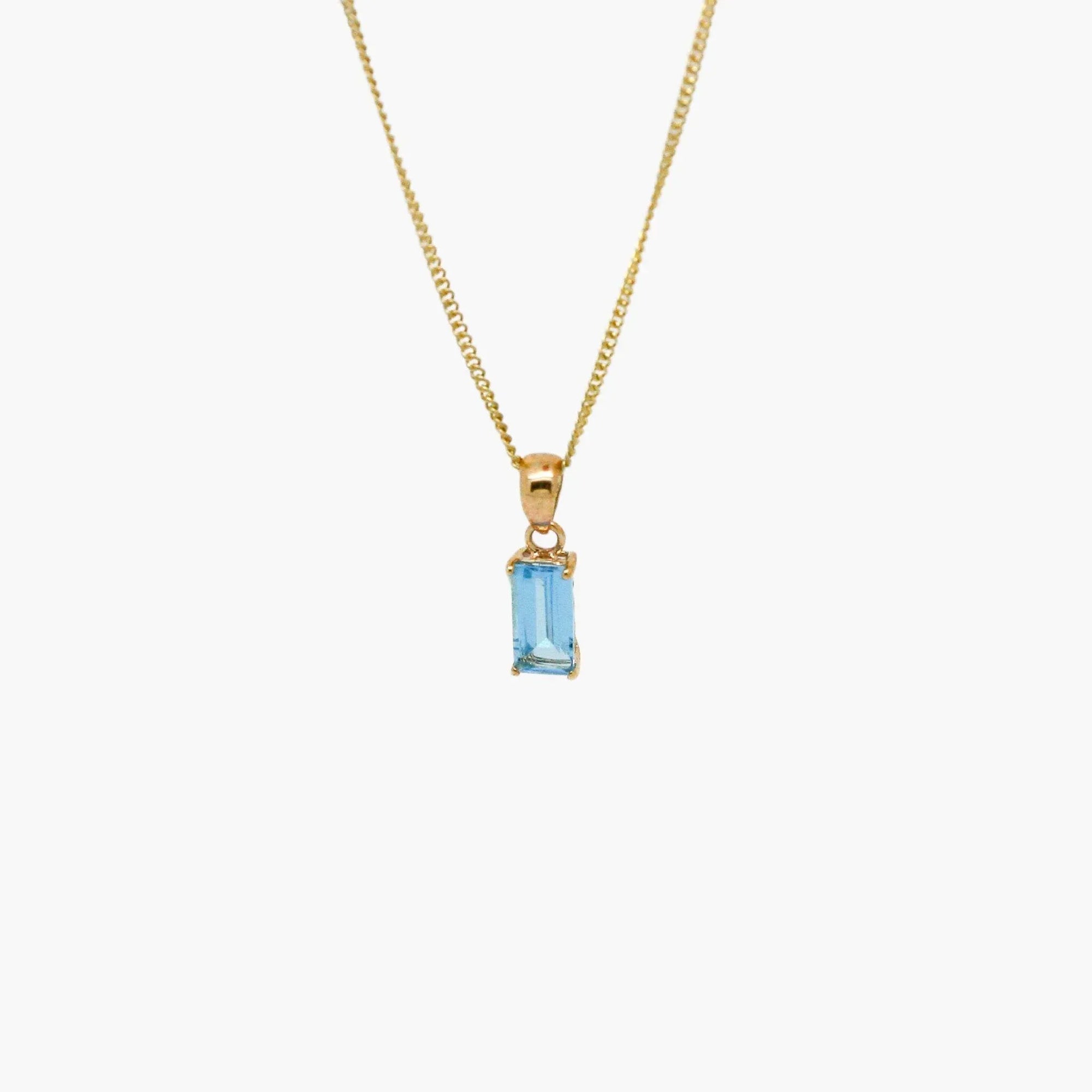 Blue Topaz Baguette Pendant Necklace in 9ct Yellow Gold - Jordans Jewellers