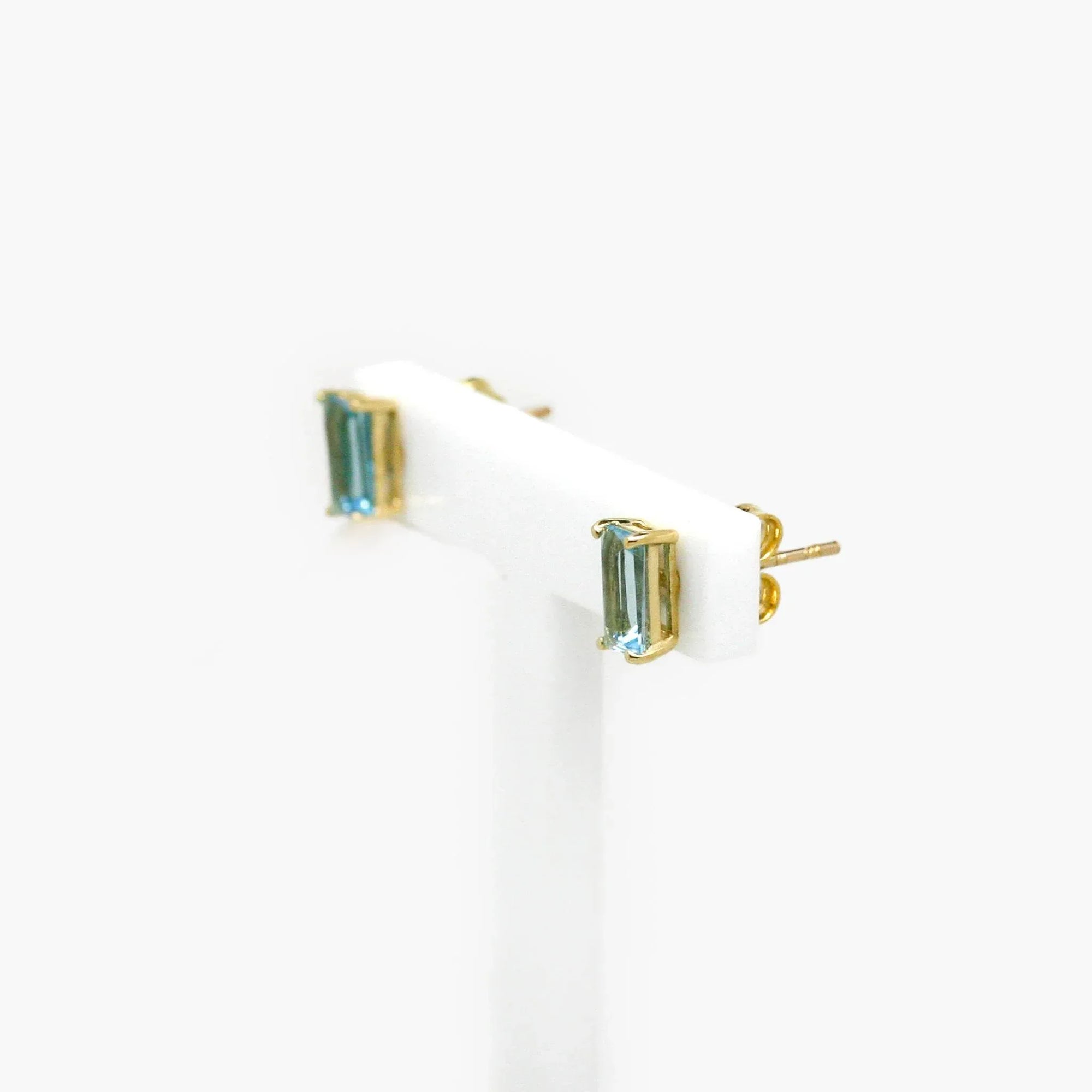 Blue Topaz Baguette Stud Earrings in 9ct Yellow Gold - Jordans Jewellers