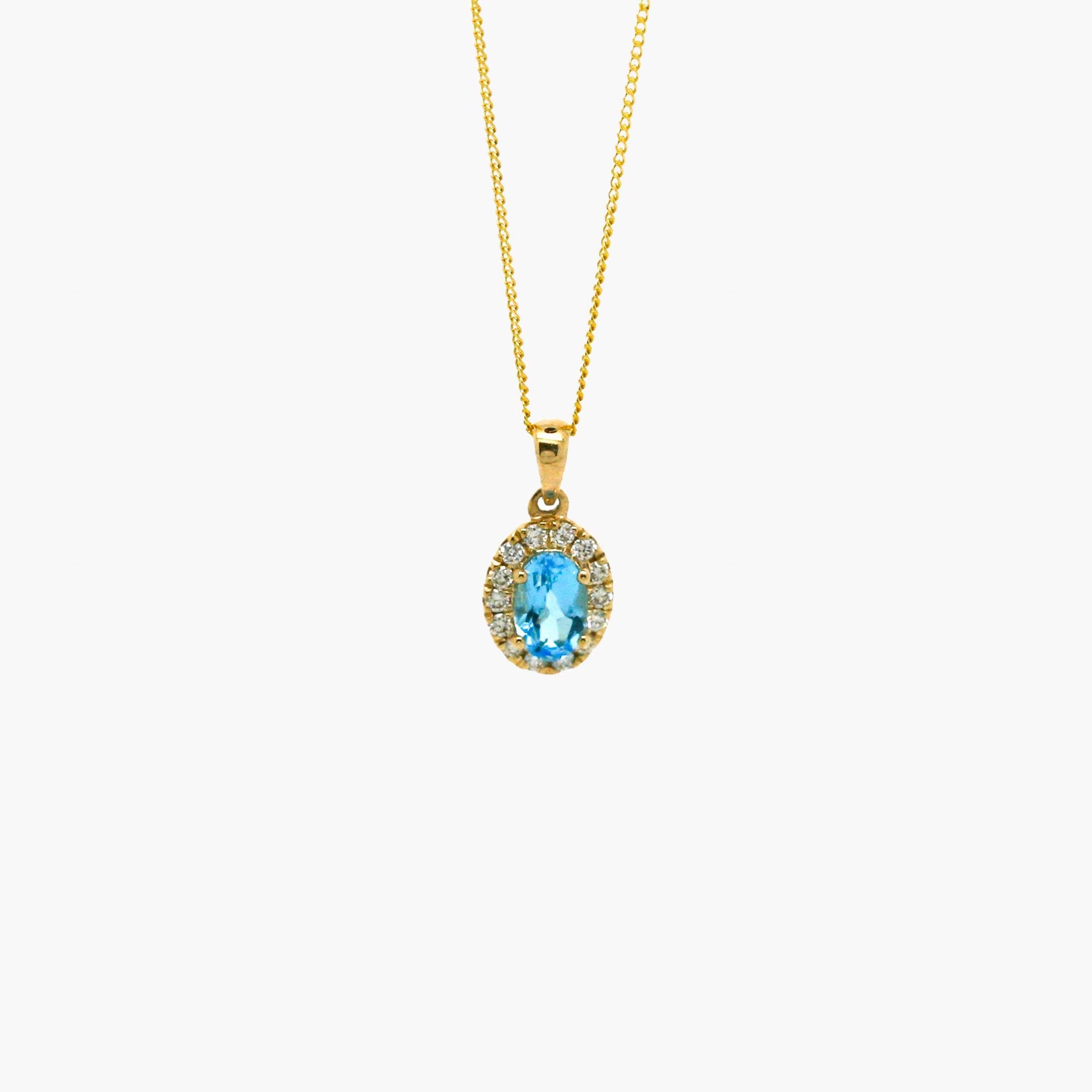 Swiss Blue Topaz & Diamond Pendant Necklace - 9ct Yellow Gold - Jordans Jewellers