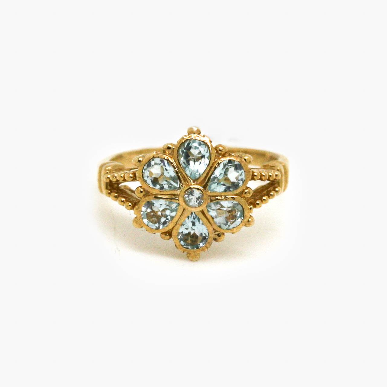 9ct Gold Blue Topaz Flower Cluster Ring - Jordans Jewellers