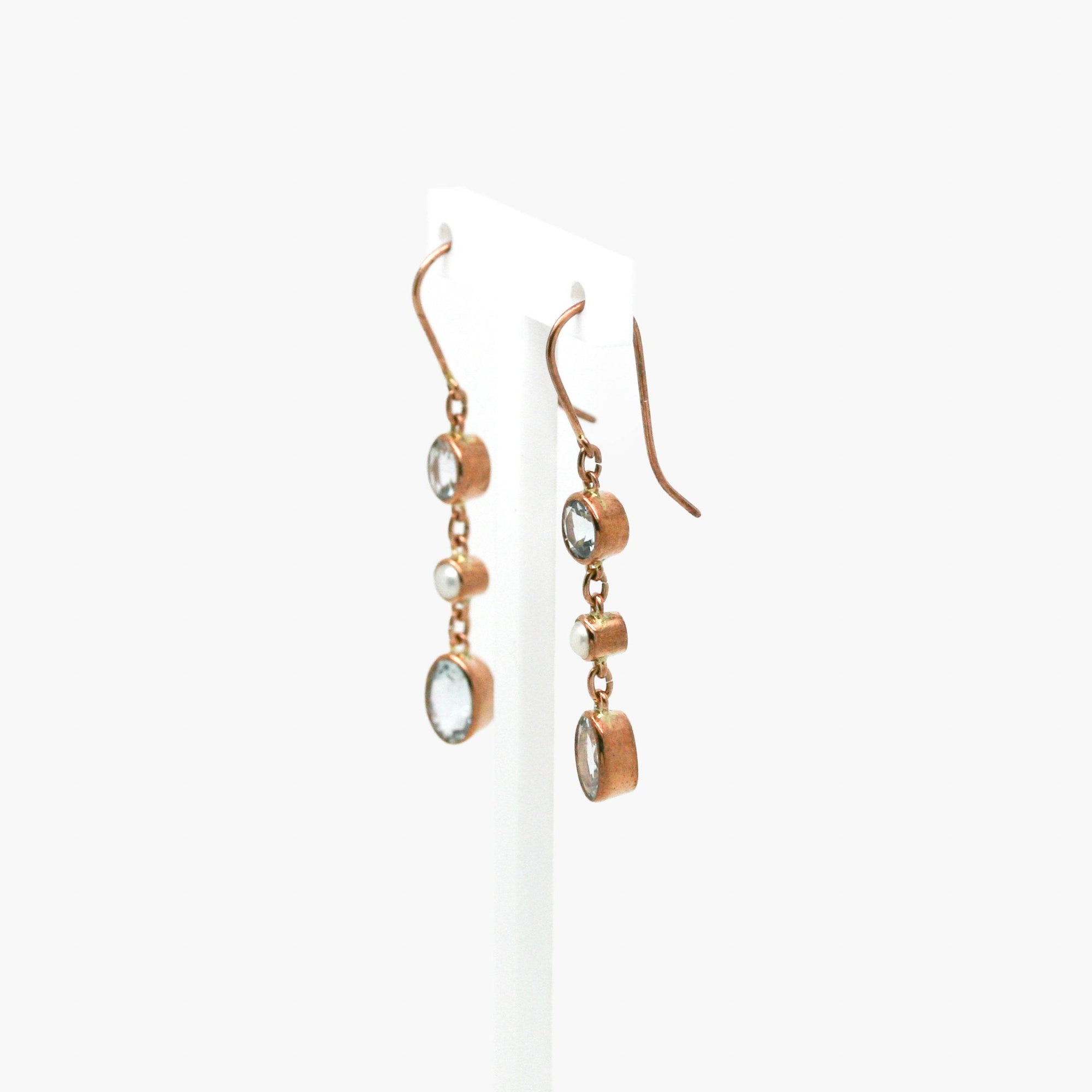 Aquamarine & Pearl Drop Earrings in 9ct Rose Gold - Jordans Jewellers