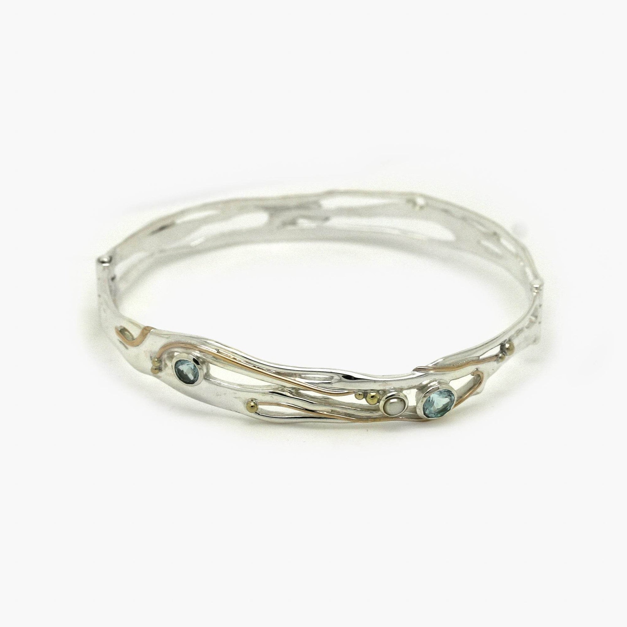 Silver Blue Topaz & Pearl Hinged Bangle - Jordans Jewellers
