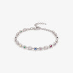 Sterling Silver Multi CZ Link Bracelet - front view