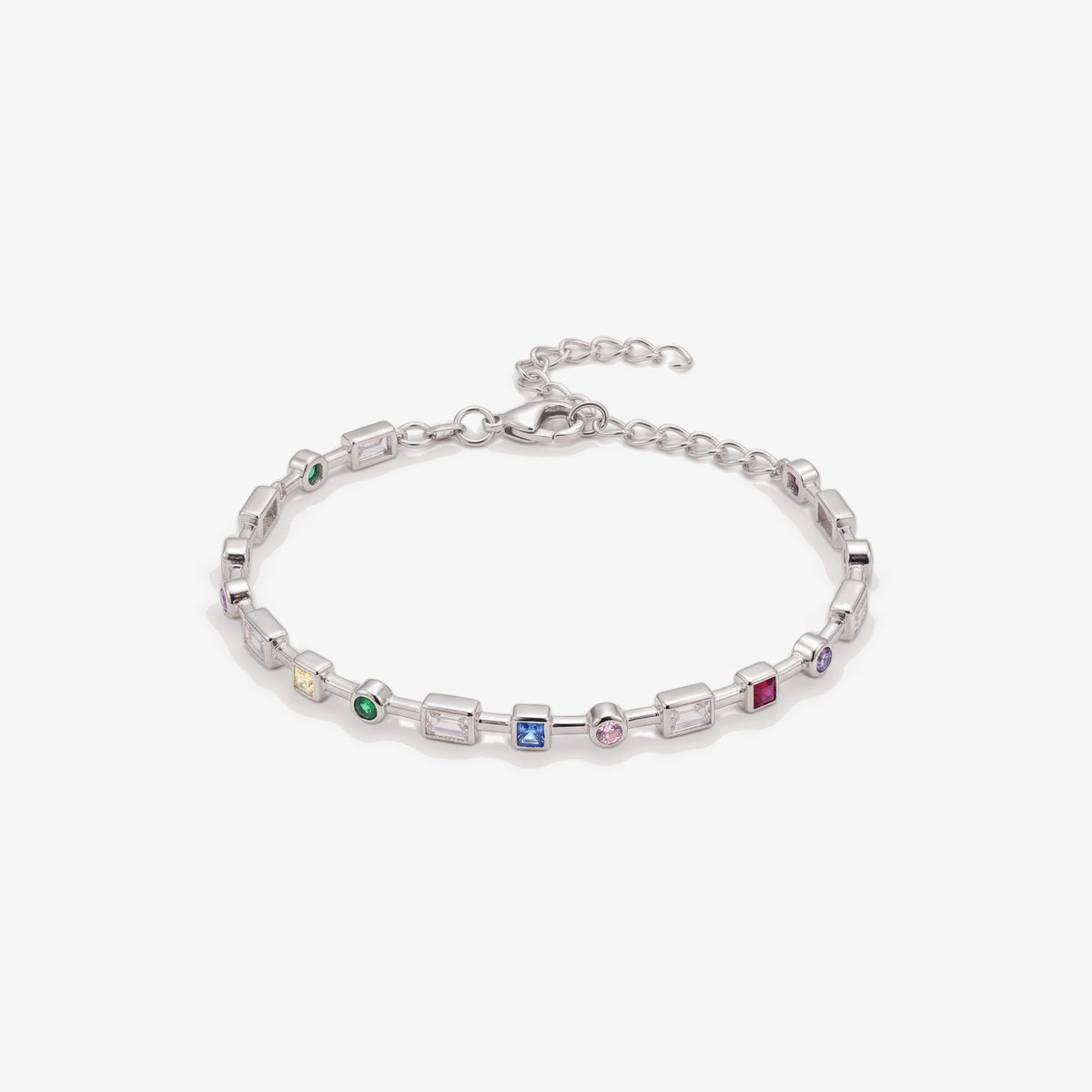 Sterling Silver Multi CZ Link Bracelet - front view
