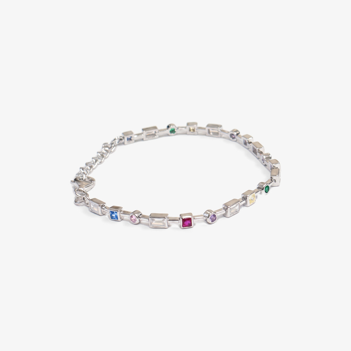 Sterling Silver Multi CZ Link Bracelet - angle view