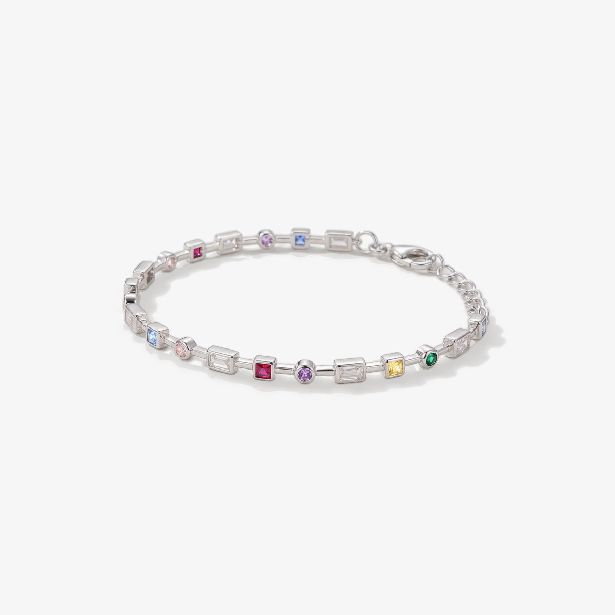 Sterling Silver Multi CZ Link Bracelet - detail view