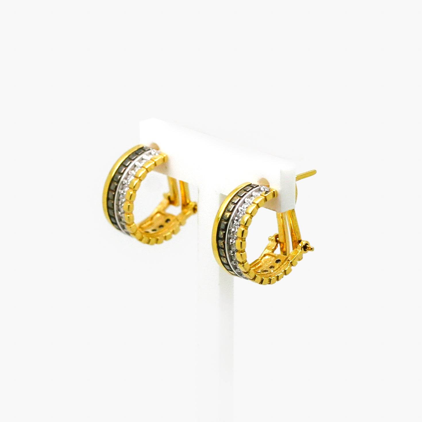 18ct Gold Brown and Nude Diamond Hoop Earrings - Jordans Jewellers
