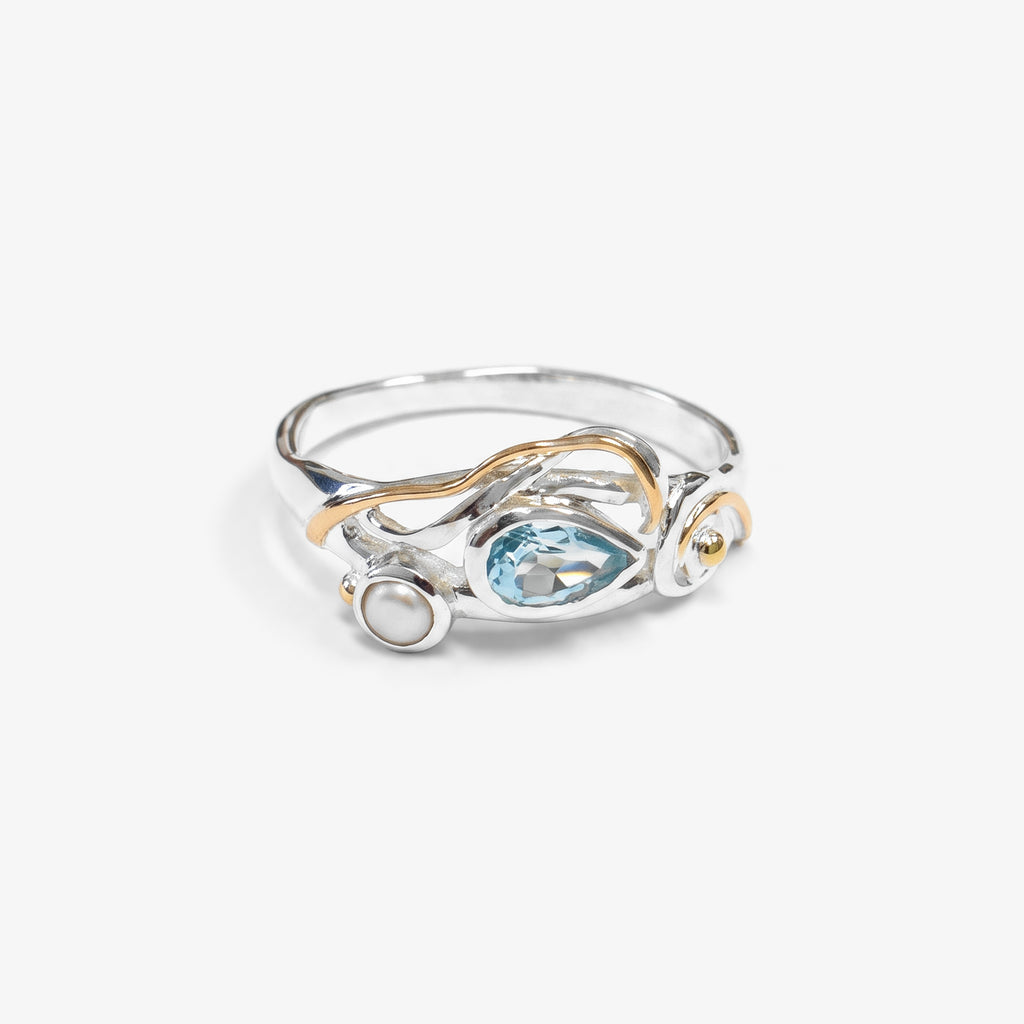 Sterling Silver Blue Topaz & Pearl Ring