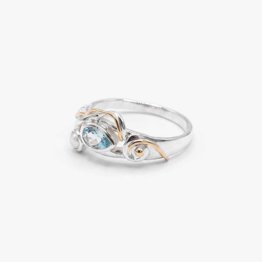 Sterling Silver Blue Topaz & Pearl Ring
