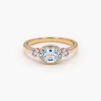9ct Yellow Gold Oval Blue Topaz and Diamond Ring side view
