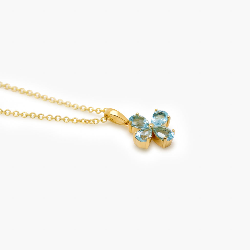 Silver Gold Plated Blue Topaz Flower Pendant Necklace