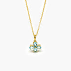 Silver Gold Plated Blue Topaz Flower Pendant Necklace