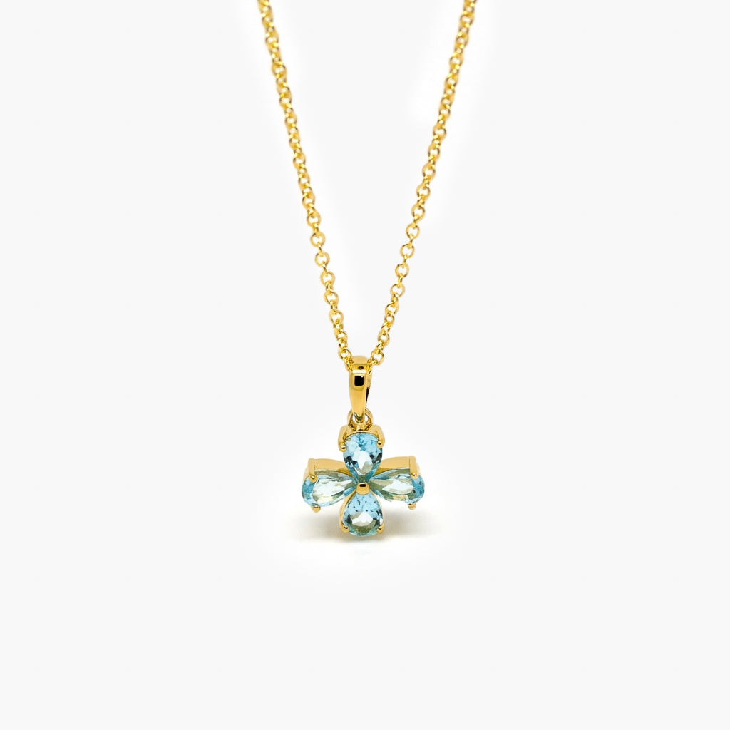 Silver Gold Plated Blue Topaz Flower Pendant Necklace