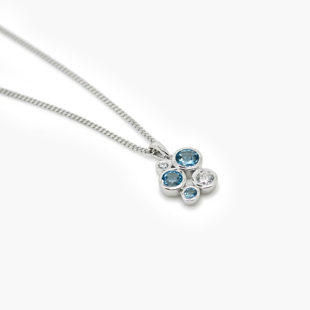 Silver Blue Topaz and CZ Bubble Pendant Necklace