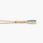 9ct Yellow Gold Blue Topaz & Diamond Drop Pendant Necklace