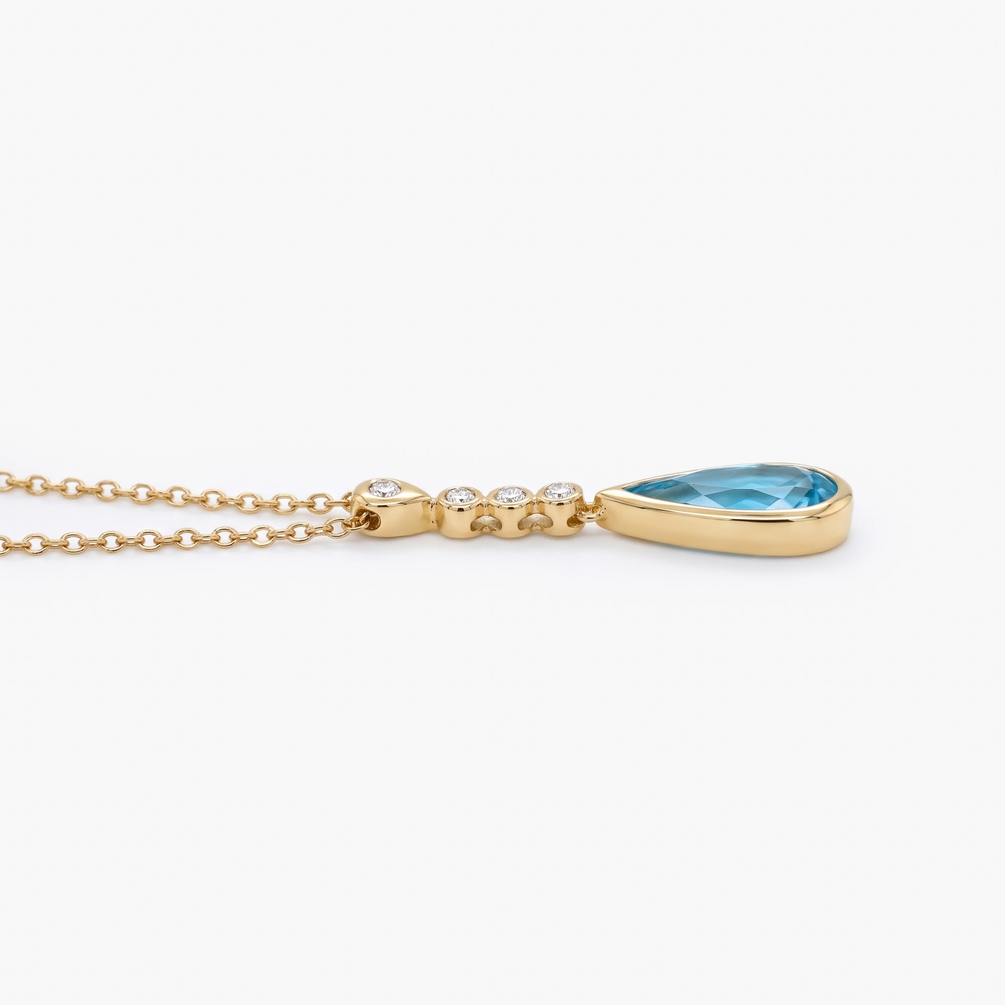9ct Yellow Gold Blue Topaz & Diamond Drop Pendant Necklace