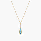 9ct Yellow Gold Blue Topaz & Diamond Drop Pendant Necklace
