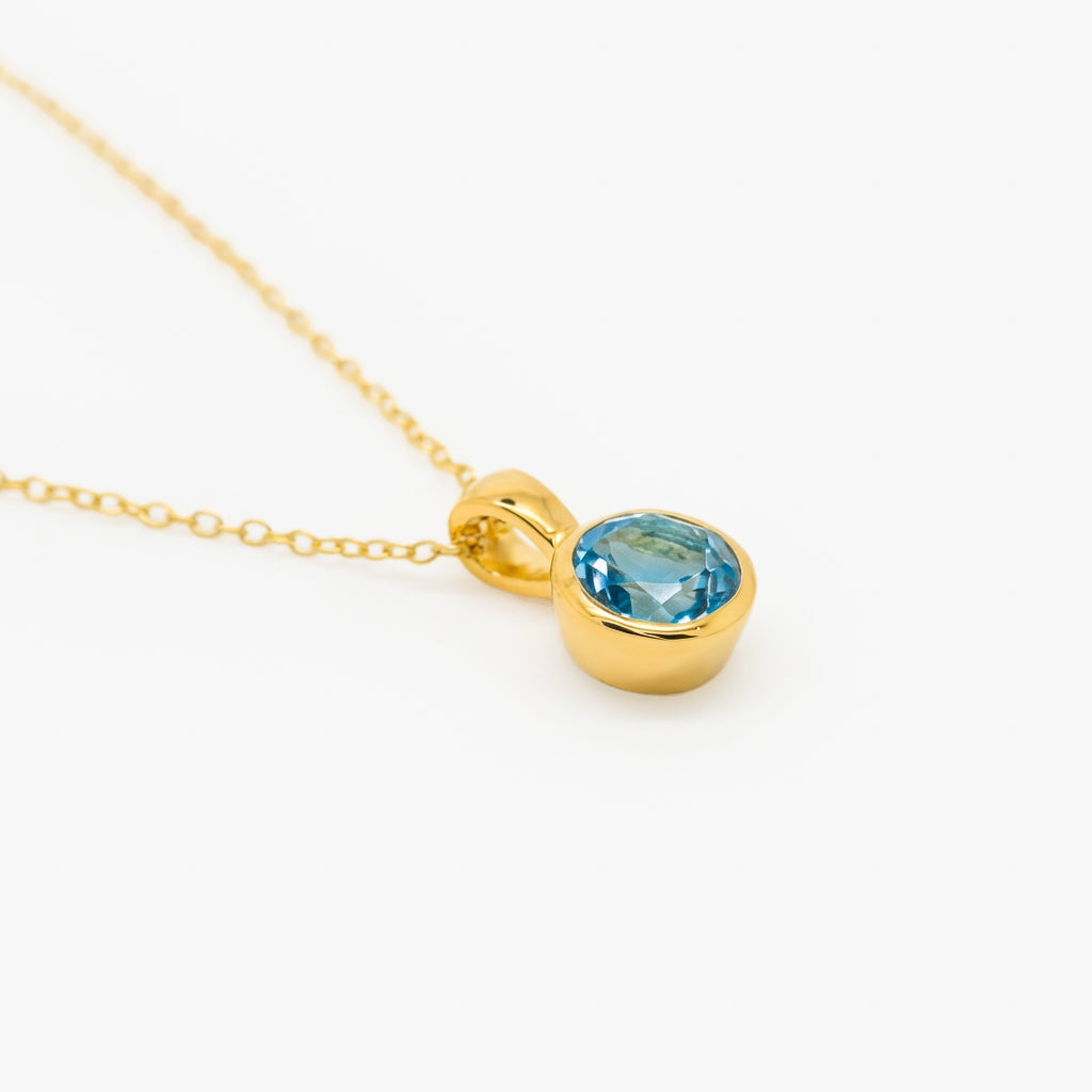 Gold Plated Silver Blue Topaz Solitaire Pendant Necklace