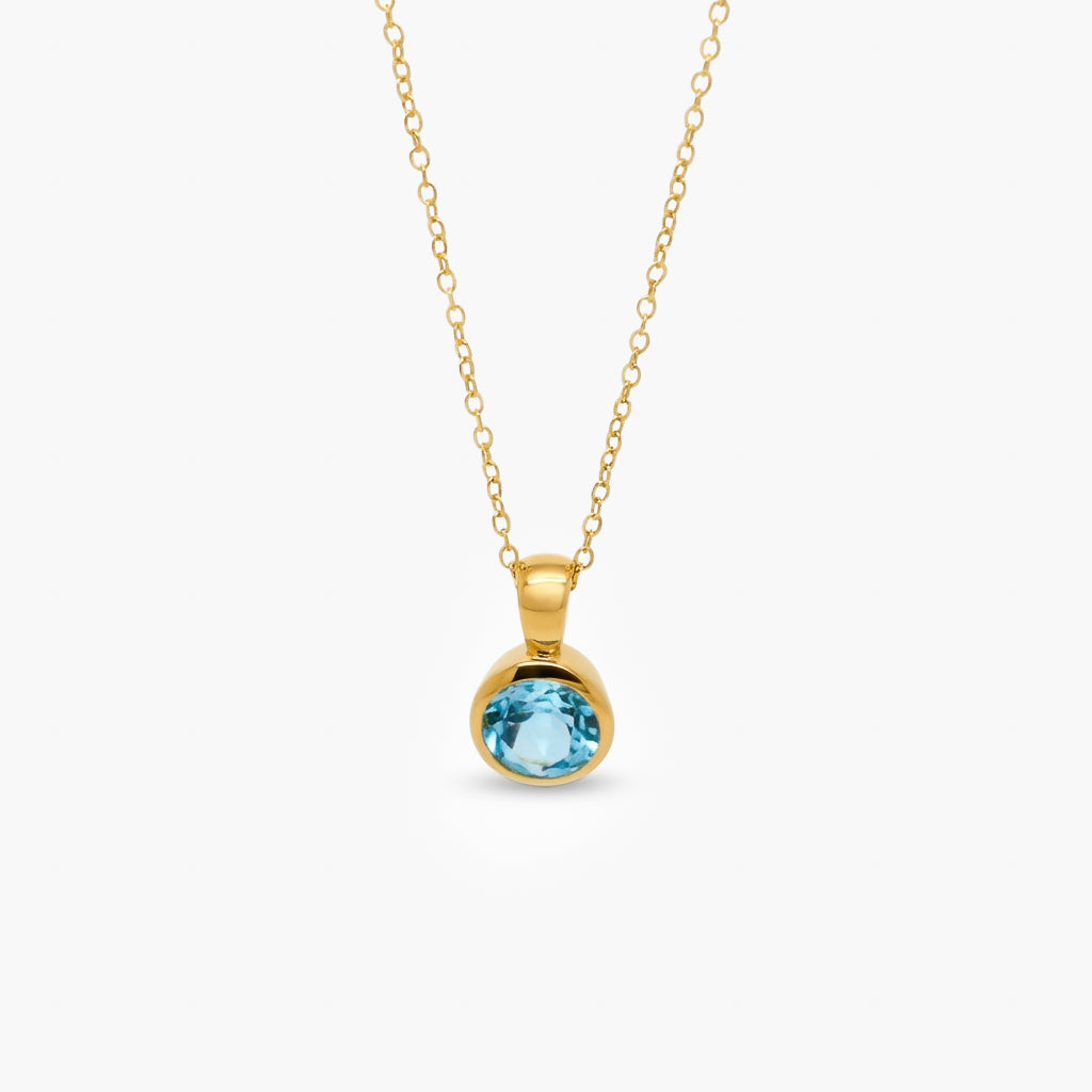 Gold Plated Silver Blue Topaz Solitaire Pendant Necklace