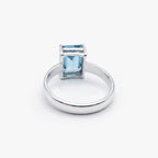 Silver Blue Topaz Emerald Cut Solitaire Ring