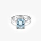 Silver Blue Topaz Emerald Cut Solitaire Ring