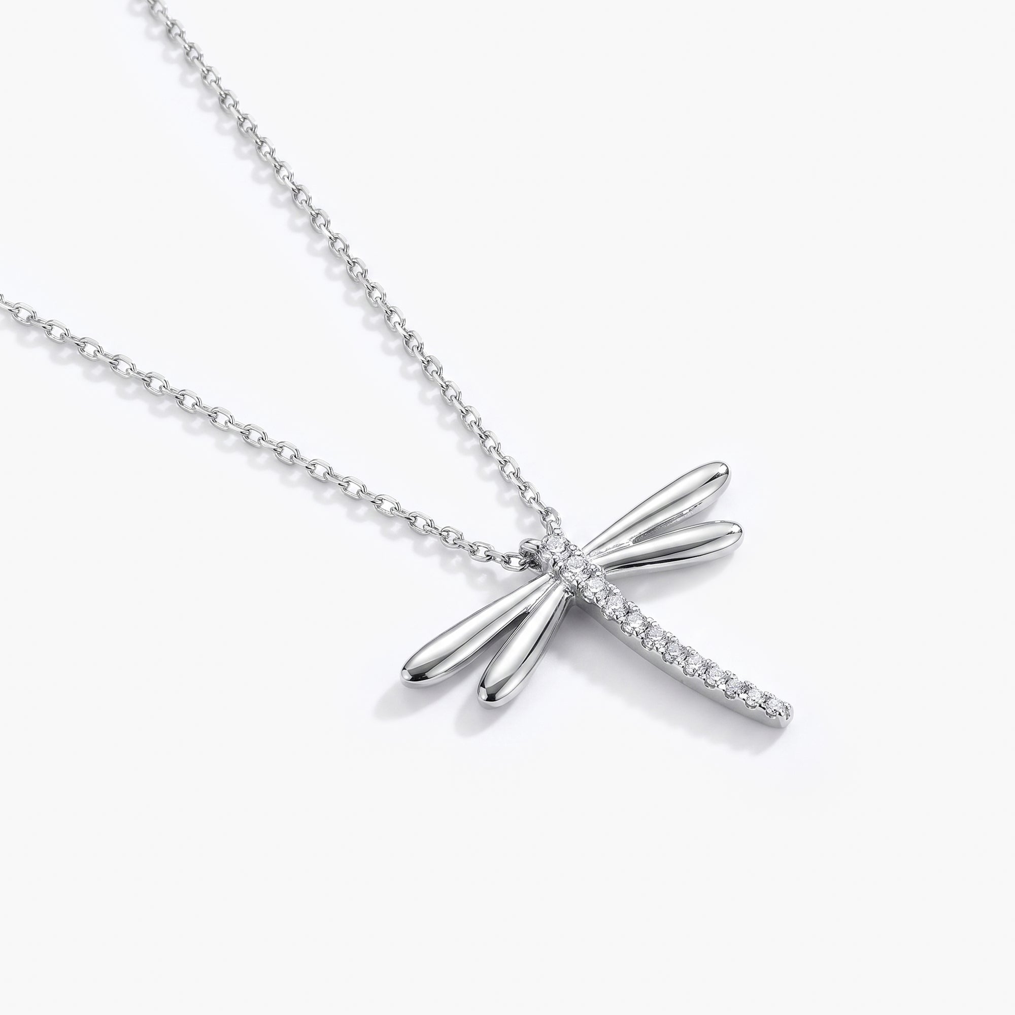 9ct White Gold Diamond Dragonfly Pendant Necklace